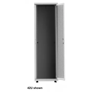 Intellinet 19-Zoll-Netzwerkschrank – freistehend (Basic), 42HE, 600 x 1000 mm (B x T), Grau, Flatpack, max. 600 kg, Einpunkt-Türschloss, ein Schloss pro Seitenwand, nutzbare Tiefe 123 bis 773 mm, Rack, IP20-bewertet, Stahl