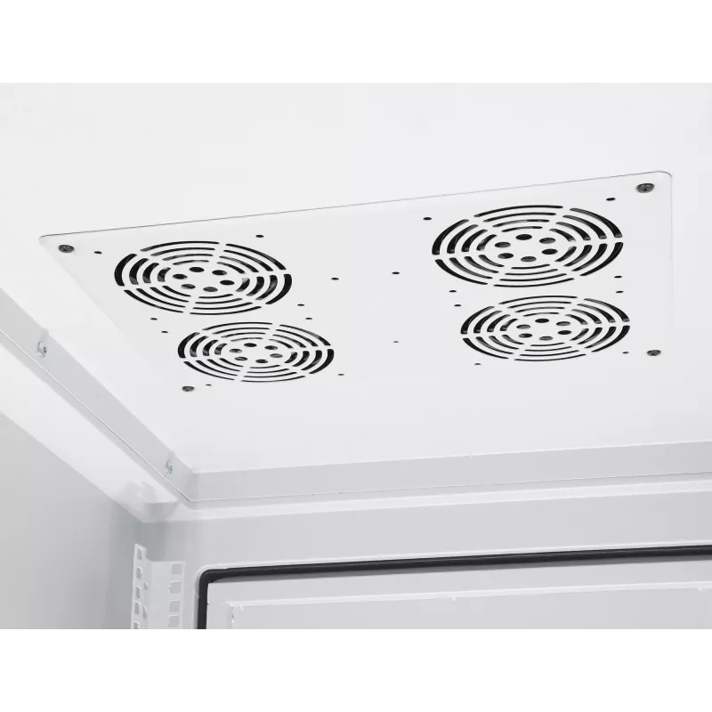 Intellinet Industrial IP55 19-Zoll-Netzwerkschrank mit integrierten Lüftern, 42HE 800 mm Tiefe, dachmontierte Vierfach-Lüftereinheit, Schutz gegen Staub und Strahlwasser, standmontiert, montiert, Hellgrau RAL7035