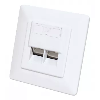 Intellinet 2-Port Cat6a 10G Geschirmte RJ45 Wanddose Unterputz mit Abdeckrahmen, STP, Signalweiß RAL9003