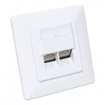 Intellinet 2-Port Cat6a 10G Geschirmte RJ45 Wanddose Unterputz mit Abdeckrahmen, STP, Signalweiß RAL9003