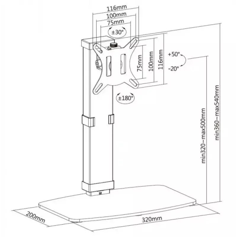 Equip 43,2 cm – 81,3 cm (17 inch – 32 inch) Freistehender Monitorständer Schwarz 8 kg Tragfähigkeit
