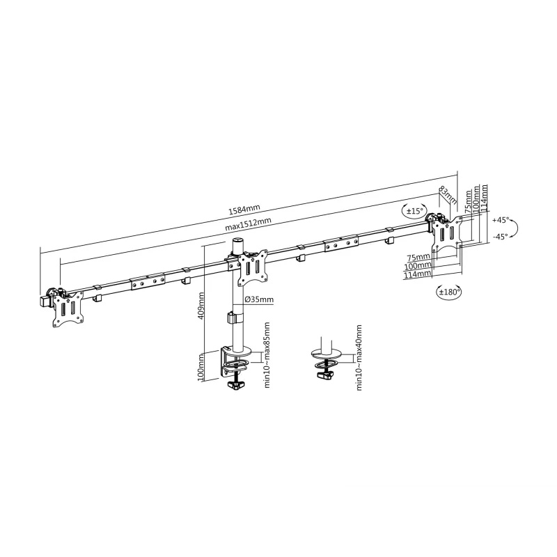 Equip 17 Zoll-32 Zoll Gelenkarm Dreifach-Monitor Tischhalterung Klemme/Tischdurchführung 21 kg