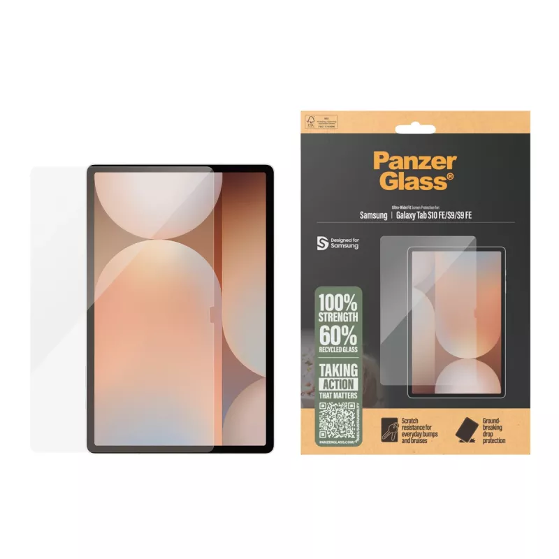 Bildschirmschutzfolie PanzerGlass für Samsung Galaxy Tab S9 / S9 FE / S10 FE — gehärtetes Glas, PET, Silikon, transparent, Ultra‑Wide Fit