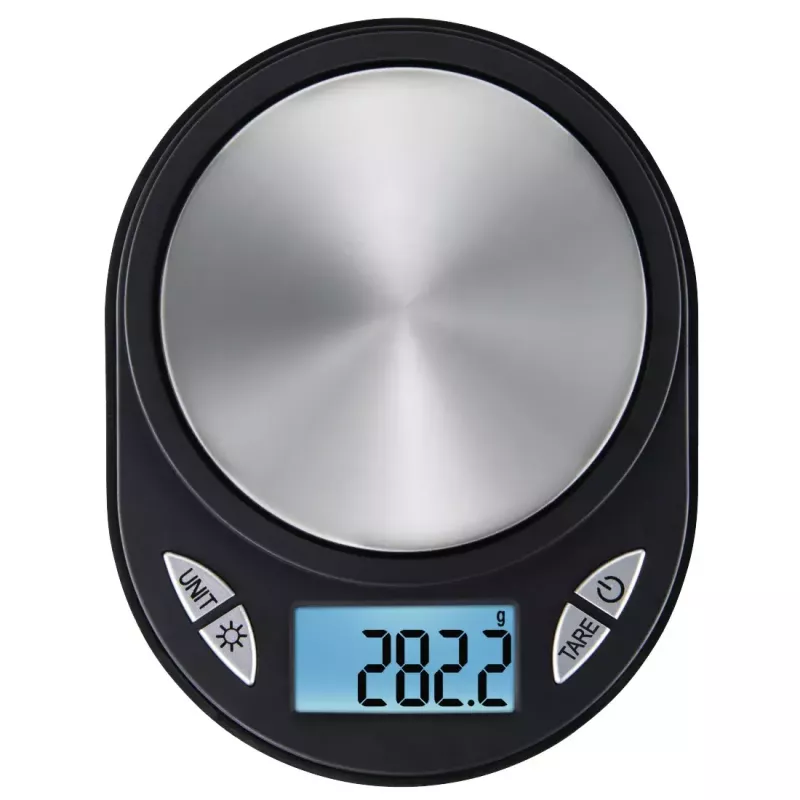 Elektrische Küchenwaage Xavax Jewel Schwarz Oval — max. 0,5 kg, Genauigkeit 0,1 g, CR2032-Batterie, 130×100×15 mm