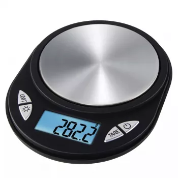 Elektrische Küchenwaage Xavax Jewel Schwarz Oval — max. 0,5 kg, Genauigkeit 0,1 g, CR2032-Batterie, 130×100×15 mm
