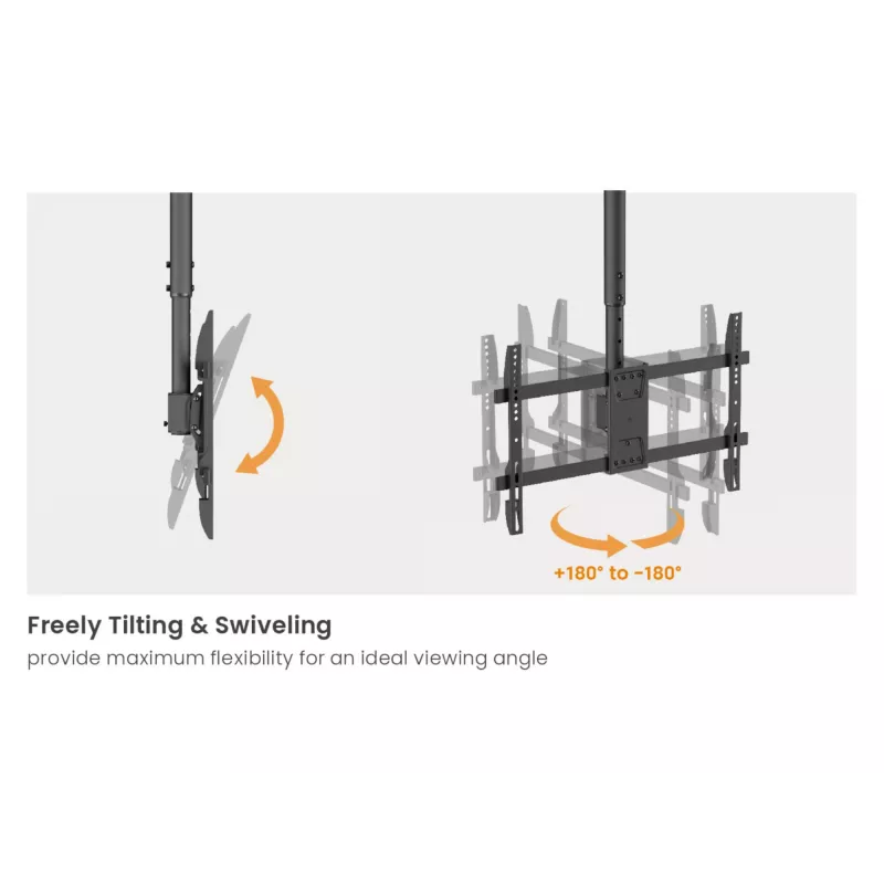 Deckenhalterung Dual Rücken-an-Rücken für 43 Zoll–86 Zoll Bildschirme EQUIP, Neigung -20–5°, Schwenkbereich ±180°, VESA 200x200–600x400, max. Belastung 100 kg, schwarz