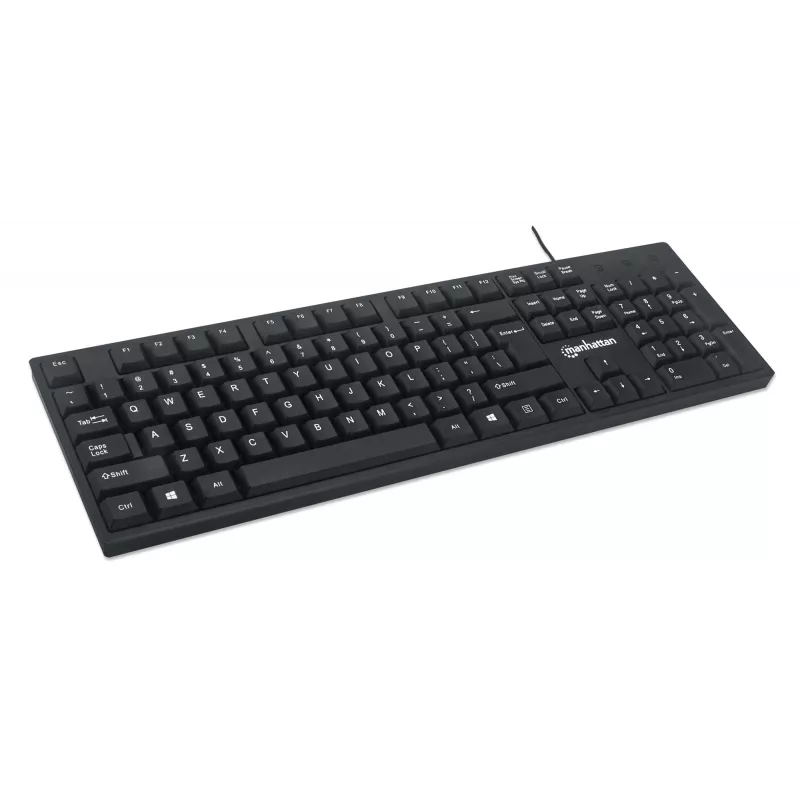 Manhattan Tastatur USB Kabelgebunden, Schwarz, Tasten in voller Größe, Kabel 1,5 m, USB-A-Anschluss, Plug and Play, Drei Jahre Garantie