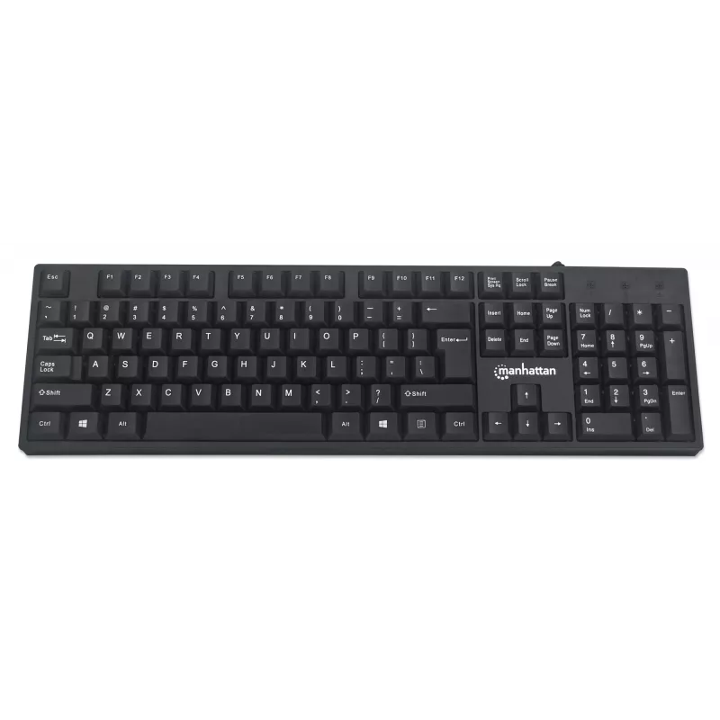Manhattan Tastatur USB Kabelgebunden, Schwarz, Tasten in voller Größe, Kabel 1,5 m, USB-A-Anschluss, Plug and Play, Drei Jahre Garantie