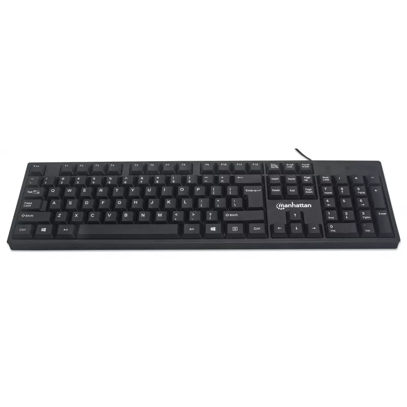 Manhattan Tastatur USB Kabelgebunden, Schwarz, Tasten in voller Größe, Kabel 1,5 m, USB-A-Anschluss, Plug and Play, Drei Jahre Garantie