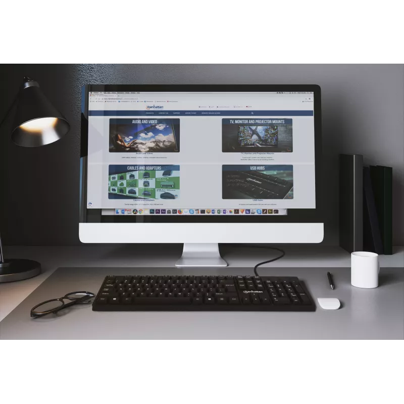 Manhattan Tastatur USB Kabelgebunden, Schwarz, Tasten in voller Größe, Kabel 1,5 m, USB-A-Anschluss, Plug and Play, Drei Jahre Garantie