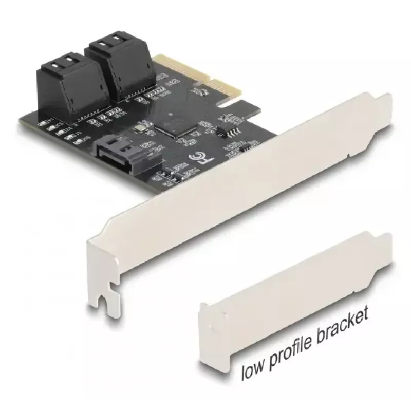 Interner SATA-Adapter DELOCK 90890 — PCIe auf 5× SATA (JMicron JMB585), Low-Profile, schwarz