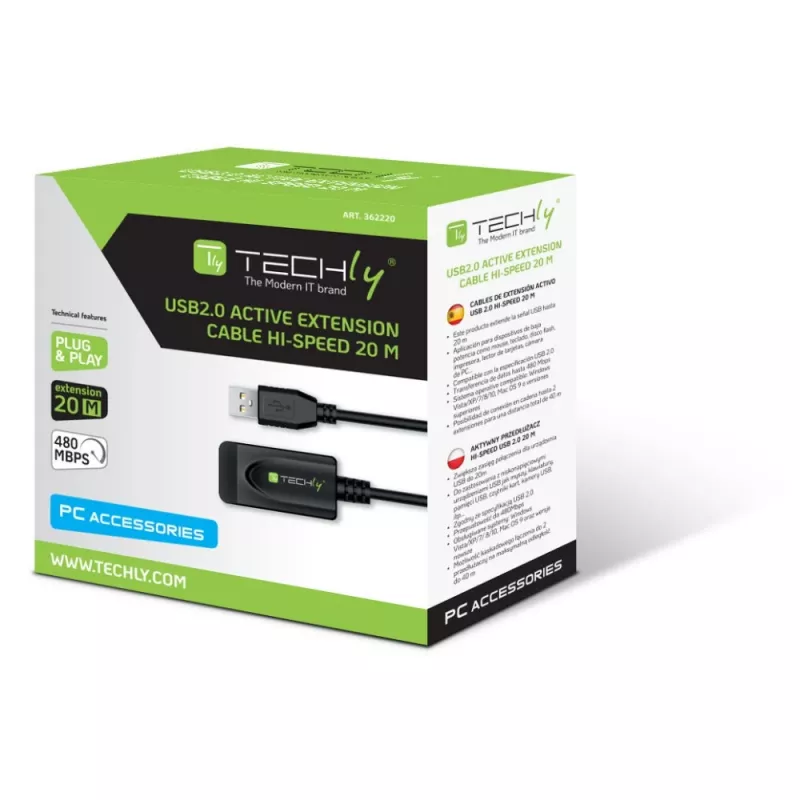 Techly IUSB-REP220TY3 USB-Kabel USB 2.0 20 m USB A Schwarz