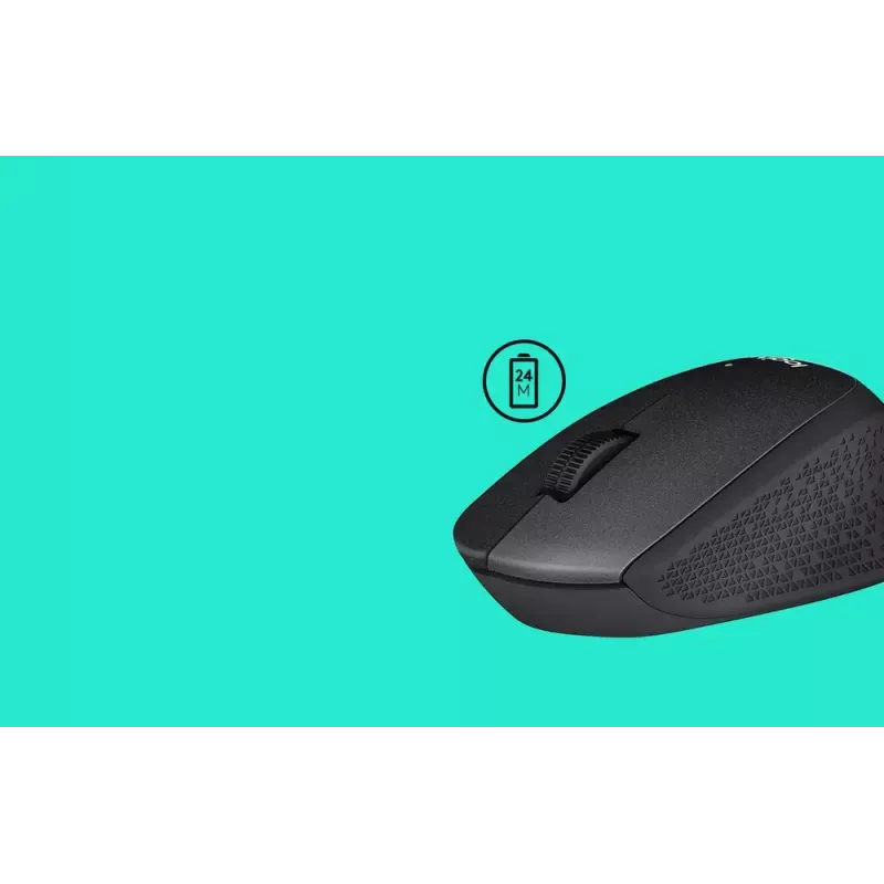 Logitech Maus M330 SILENT PLUS — RF Wireless, rechtshändig, 1000 DPI, 3 Tasten, Scrollrad, schwarz, batteriebetrieben