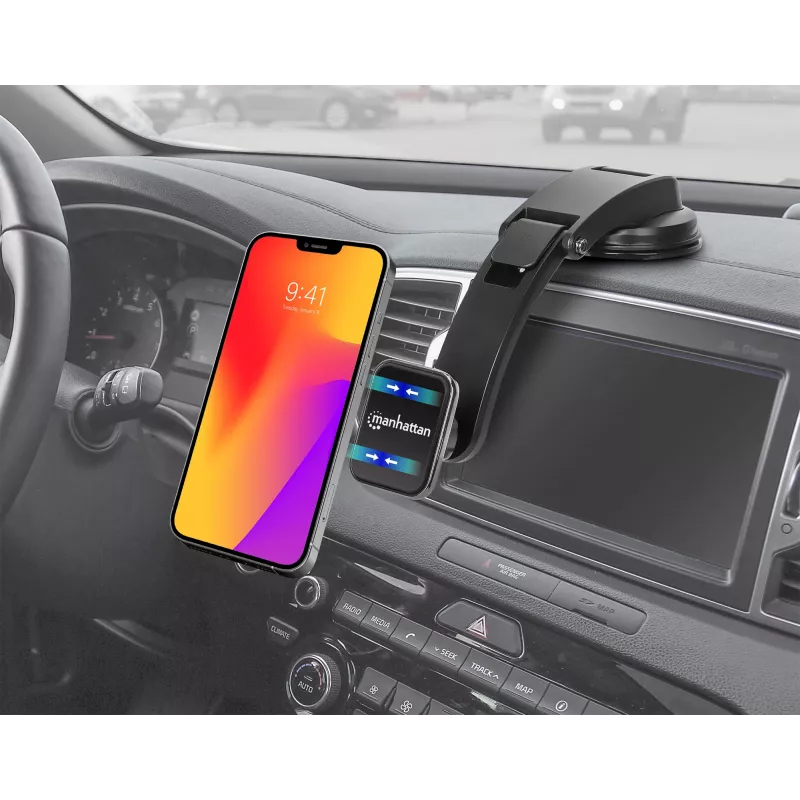 Manhattan Universal Auto-Armaturenbrett-Halterung mit magnetischem Telefonhalter für Smartphones, horizontale oder vertikale Nutzung, Schwarz, drei Jahre Garantie