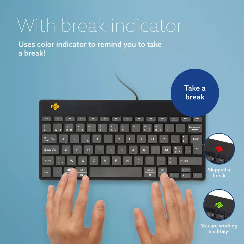 R-Go Tools Ergonomische Tastatur R-Go Compact Break, kompakte Tastatur mit Pausensoftware, AZERTY (BE), kabelgebunden, schwarz