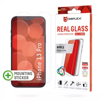 Displex Displayschutz (10H) + Hülle für Apple iPhone 13 Pro, Montageaufkleber, + Hülle, gehärtetes Glas, kratzfeste Schutzfolie