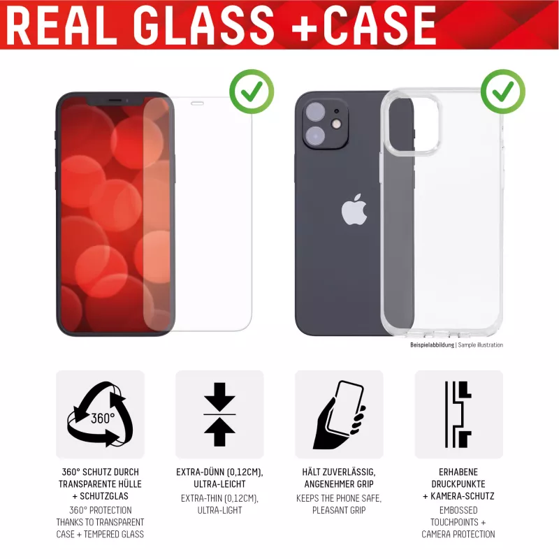 Displex Displayschutz (10H) + Hülle für Apple iPhone 13 Pro, Montageaufkleber, + Hülle, gehärtetes Glas, kratzfeste Schutzfolie