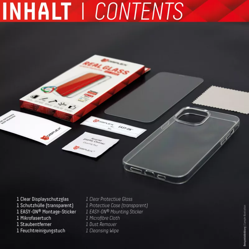Displex Displayschutz (10H) + Hülle für Apple iPhone 13 Pro, Montageaufkleber, + Hülle, gehärtetes Glas, kratzfeste Schutzfolie