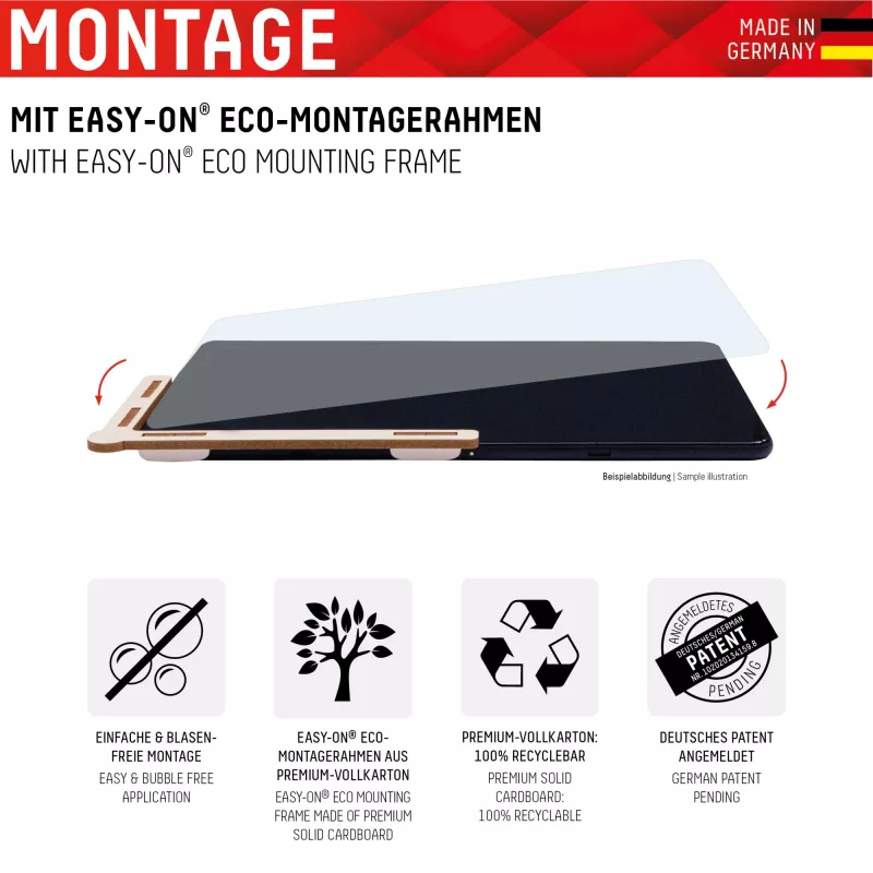 Displex Tablet Glass (9H) für Samsung Galaxy Tab A8, Eco Montagerahmen, unzerbrechlich, ultradünn, unsichtbar