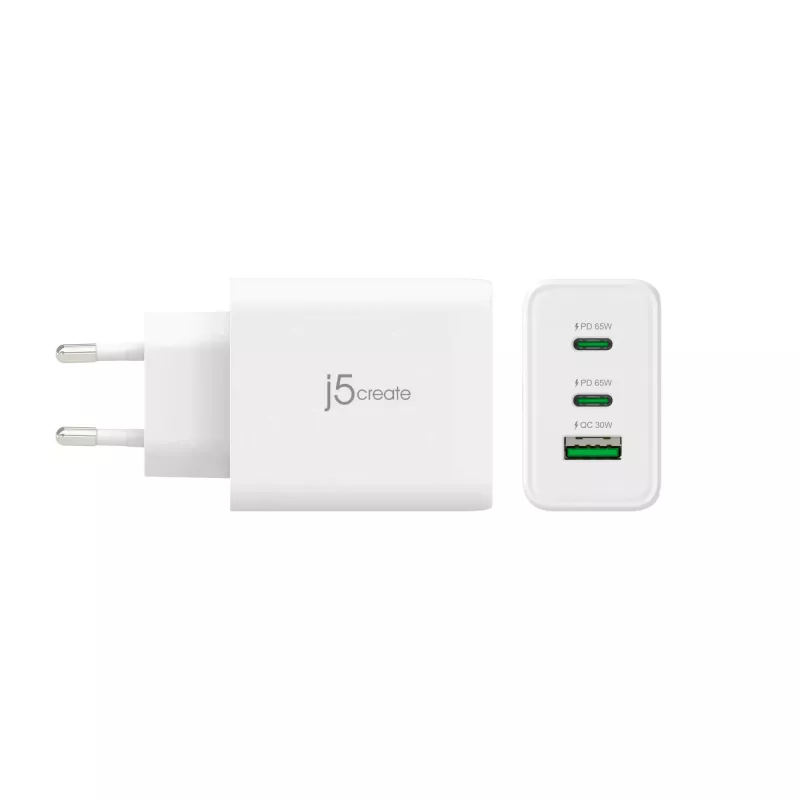 j5create JUP3365E-EN 65W GaN USB-C® 3-Port-Ladegerät, Innenbereich, AC, Weiß