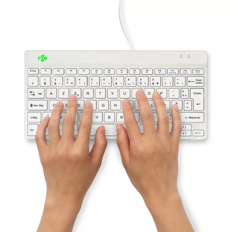 R-Go Tools Ergonomische Tastatur R-Go Compact Break, kompakte Tastatur mit Pausensoftware, AZERTY (FR), kabelgebunden, weiß