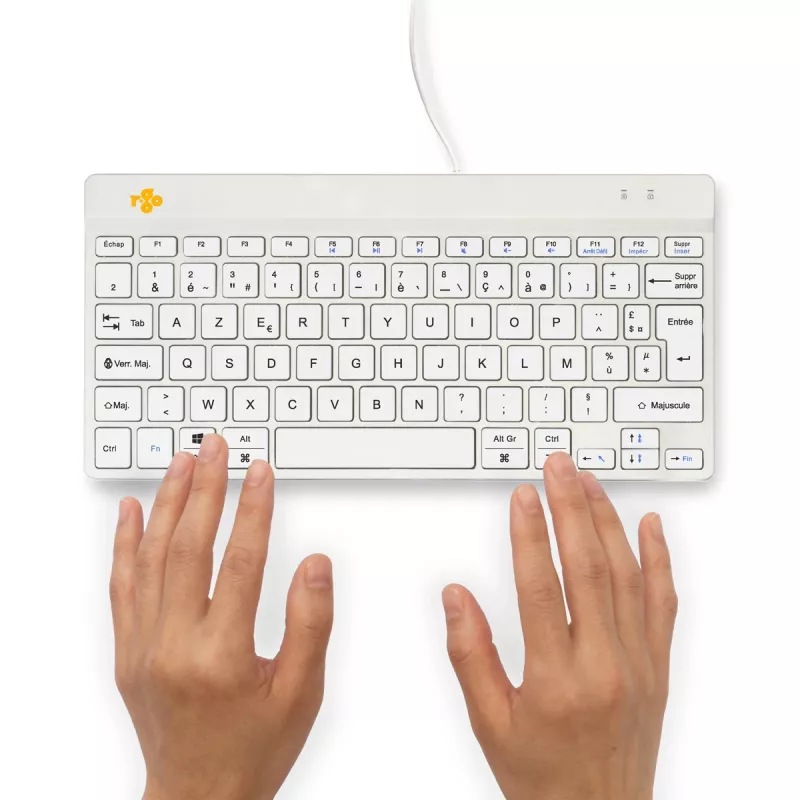 R-Go Tools Ergonomische Tastatur R-Go Compact Break, kompakte Tastatur mit Pausensoftware, AZERTY (FR), kabelgebunden, weiß