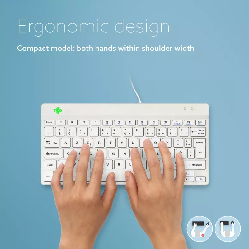 R-Go Tools Ergonomische Tastatur R-Go Compact Break, kompakte Tastatur mit Pausensoftware, AZERTY (FR), kabelgebunden, weiß