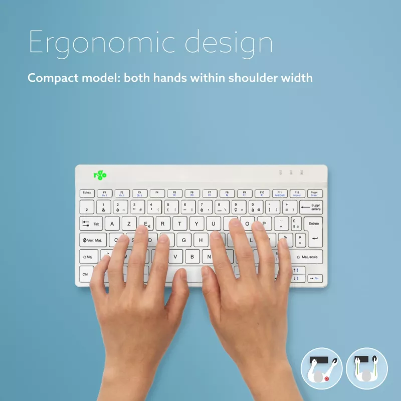 R-Go Tools Ergonomische Tastatur R-Go Compact Break, kompakte Tastatur mit Pausensoftware, AZERTY (FR), Bluetooth, weiß