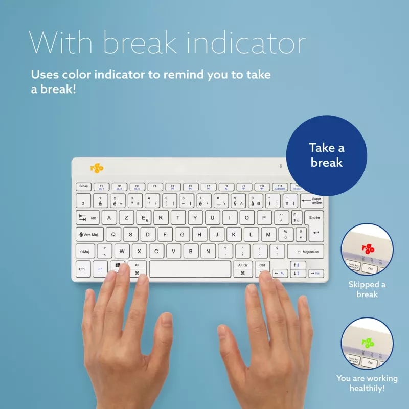 R-Go Tools Ergonomische Tastatur R-Go Compact Break, kompakte Tastatur mit Pausensoftware, AZERTY (FR), Bluetooth, weiß