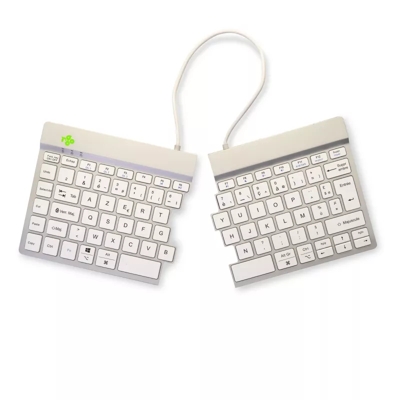 R-Go Tools Ergonomische Tastatur R-Go Split Break mit Pausensoftware, ergonomische geteilte Tastatur, AZERTY (FR), Bluetooth, weiß