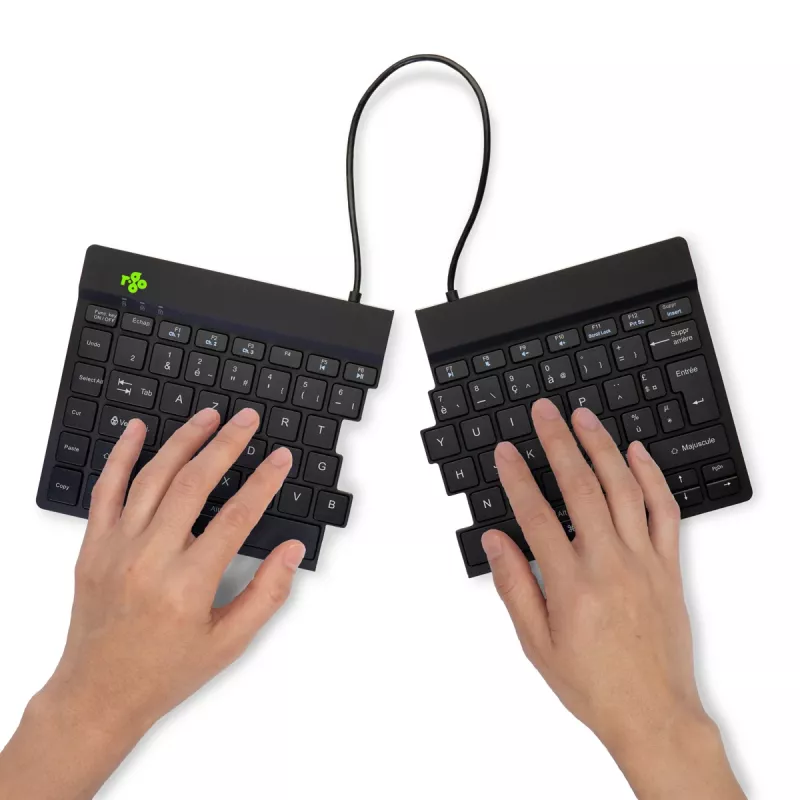 R-Go Tools Ergonomische Tastatur R-Go Split Break mit Pausensoftware, ergonomische geteilte Tastatur, AZERTY (FR), Bluetooth, schwarz