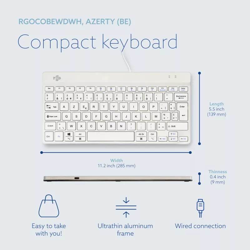 R-Go Tools Ergonomische Tastatur R-Go Compact Break, kompakte Tastatur mit Pausensoftware, AZERTY (BE), kabelgebunden, weiß