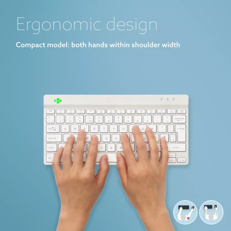 R-Go Tools Ergonomische Tastatur R-Go Compact Break, kompakte Tastatur mit Pausensoftware, AZERTY (BE), Bluetooth, weiß