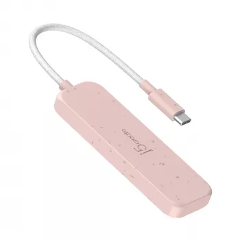 USB-C auf 4-Port USB-A Gen 2 Hub j5create — 10 Gbit/s, USB 3.2, Rose, recyceltes ABS-Kunststoff, 100×27×19 mm