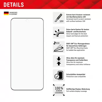 Displayschutz e.v.i. Displex Full Cover (10H) für Xiaomi 14 Pro, gehärtetes Glas, Eco-Montagerahmen, schwarz/transparent