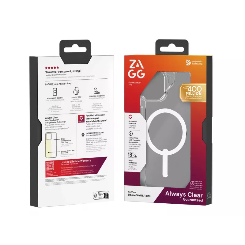 ZAGG Crystal Palace Snap Hülle iPhone 17e/16e/15/14/13 Clear, Cover, Apple, iPhone 17e/16e/15/14/13, 15,5 cm (6,1 Zoll), Transparent