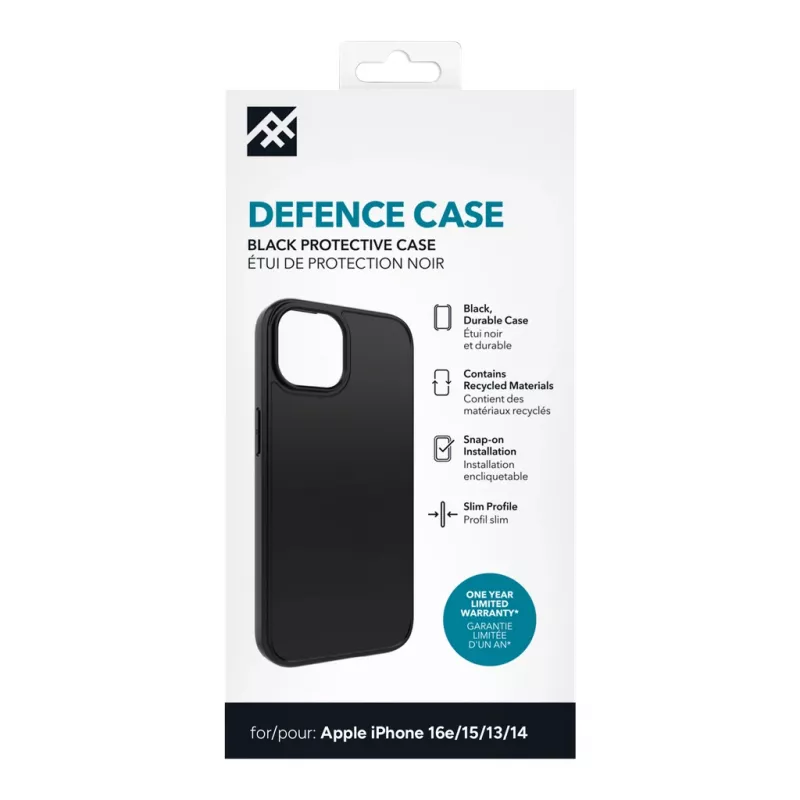 IFROGZ Defence Hülle iPhone 17e/16e/15/14/13 Schwarz, Cover, Apple, iPhone 17e/16e/15/14/13, 15,5 cm (6,1 Zoll), Schwarz