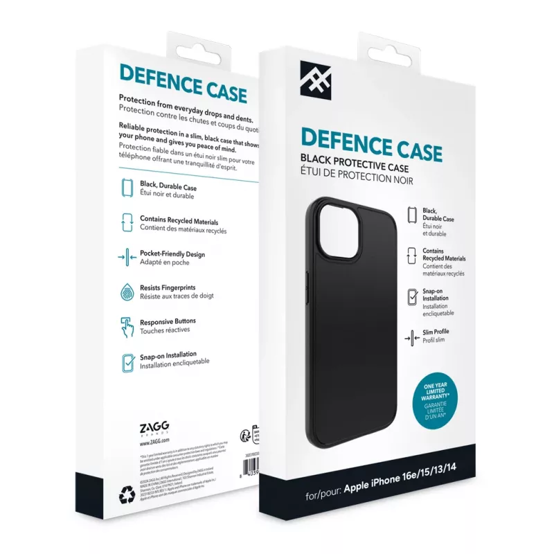 IFROGZ Defence Hülle iPhone 17e/16e/15/14/13 Schwarz, Cover, Apple, iPhone 17e/16e/15/14/13, 15,5 cm (6,1 Zoll), Schwarz