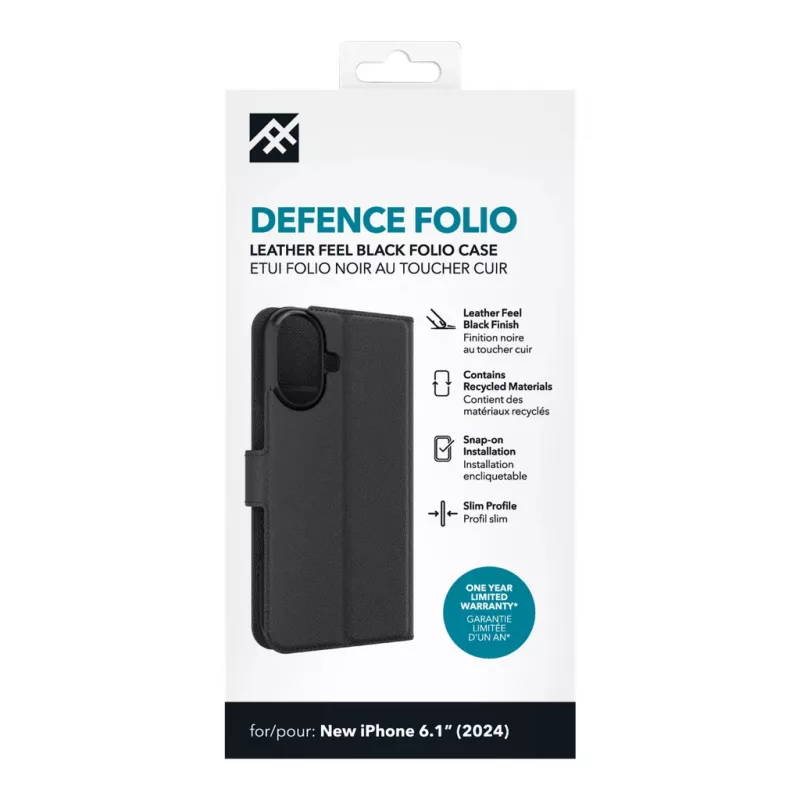 IFROGZ IF Defence Case Folio Apple iPhone 16 Schwarz INTL, Folio, Apple, iPhone 16, 15,5 cm (6,1 Zoll), Schwarz