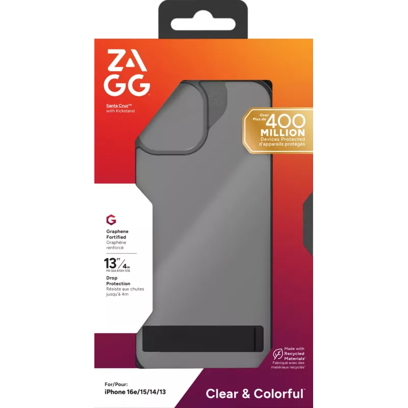 ZAGG Santa Cruz Kickstand-Hülle iPhone 17e/16e/15/14/13 Schwarz