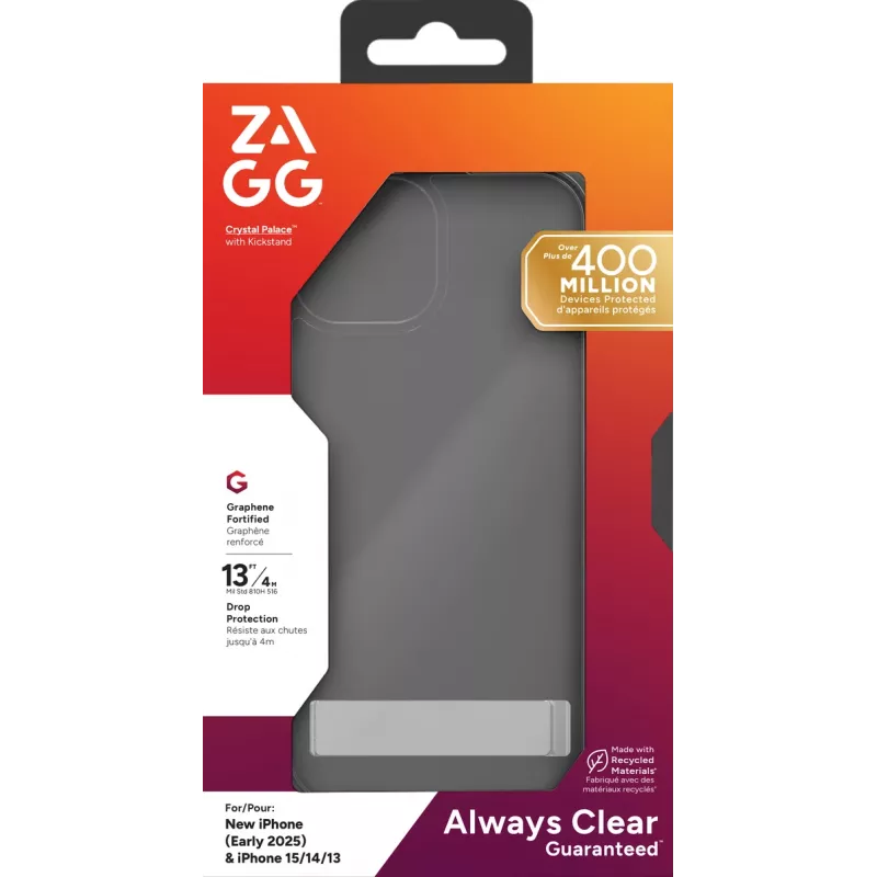 ZAGG Crystal Palace Kickstand Hülle iPhone 16/15/14/13 Klar, Cover, Apple, iPhone 17e/16e/15/14/13, 15,5 cm (6,1 inch), Transparent