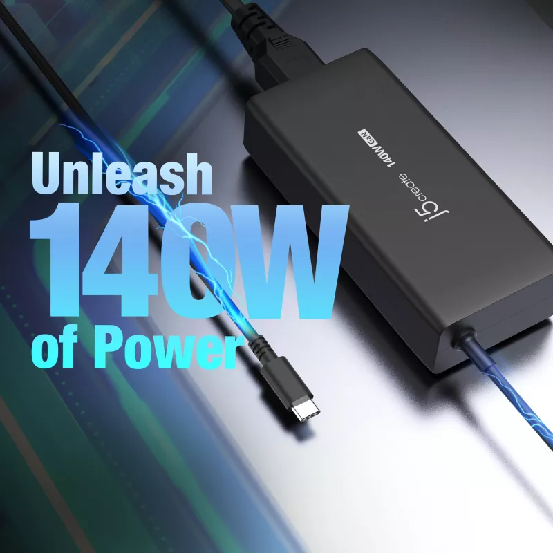 USB-C GaN-Ladegerät j5create JUP17140 140W PD3.1, Innenbereich, Schwarz, 59×127×30,5 mm