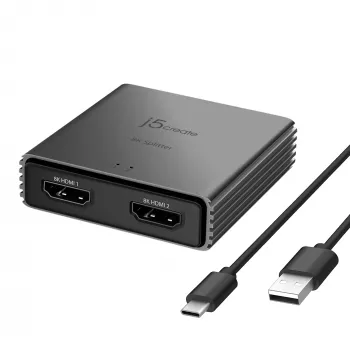 j5create JDSH812 8K HDMI™ 2.1 2-fach Splitter, HDMI, 2x HDMI, 7680 x 4320 Pixel, Grau, Aluminium, 8K Ultra HD