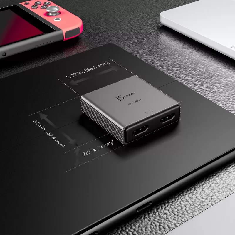 j5create JDSH812 8K HDMI™ 2.1 2-fach Splitter, HDMI, 2x HDMI, 7680 x 4320 Pixel, Grau, Aluminium, 8K Ultra HD