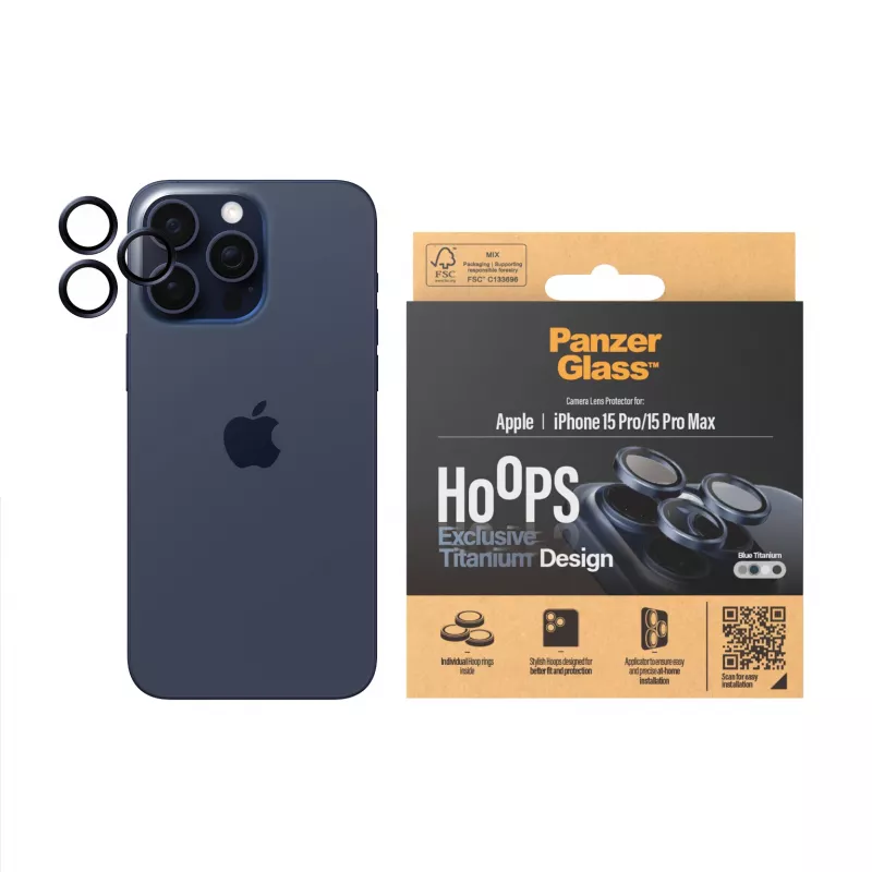 PanzerGlass Hoops Kamera-Linsenschutz iPhone 15 Pro 15 Pro Max Blau Titan Kratzfest Stoßfest