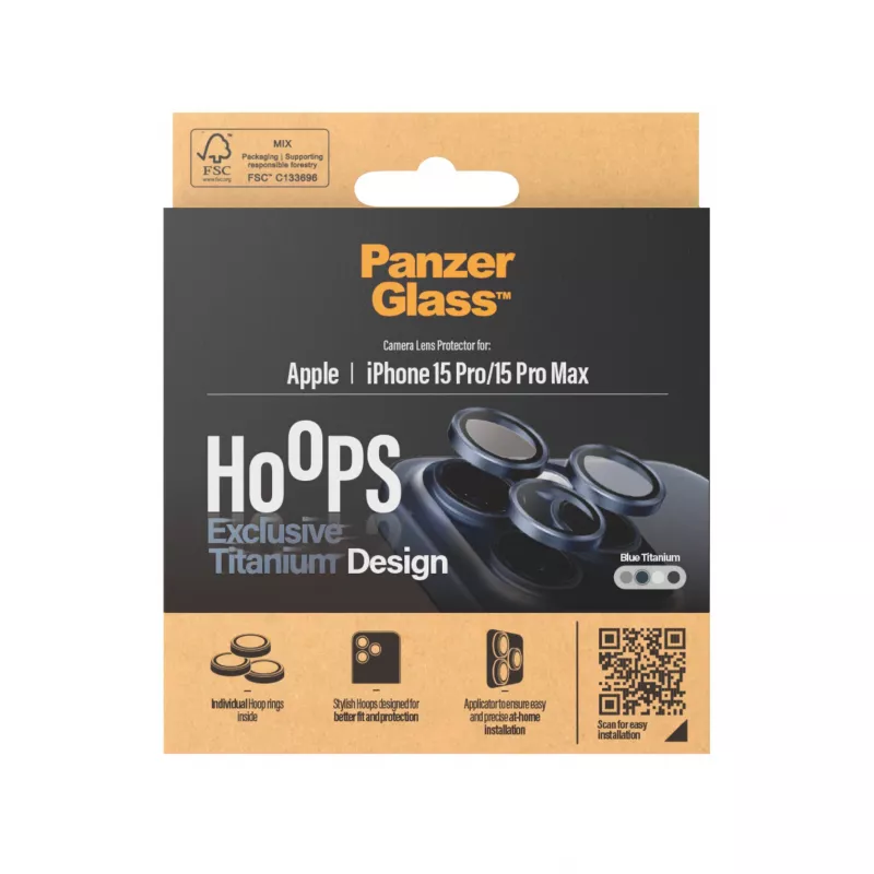 PanzerGlass Hoops Kamera-Linsenschutz iPhone 15 Pro 15 Pro Max Blau Titan Kratzfest Stoßfest