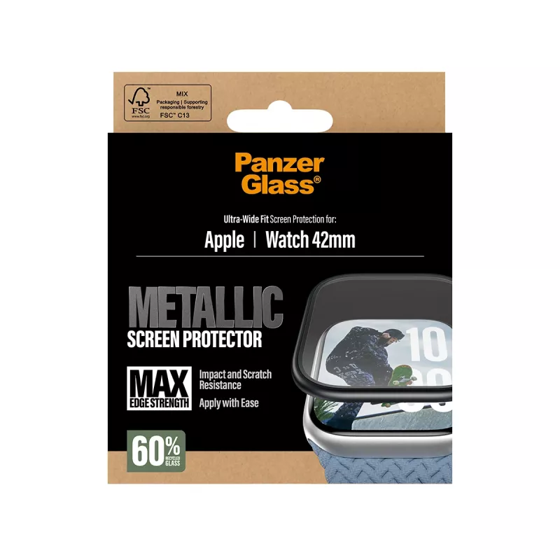 Bildschirmschutz PanzerGlass Schwarzer Metallrahmen für Apple Watch (Modell PG38147)