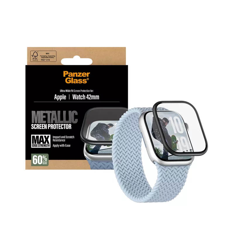 Bildschirmschutz PanzerGlass Schwarzer Metallrahmen für Apple Watch (Modell PG38147)
