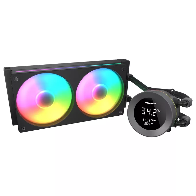 All-in-One-CPU-Flüssigkeitskühler Cougar Poseidon Vistek 240, ARGB, 240-mm-Radiator, 120-mm-Lüfter, 700–2500 U/min, schwarz