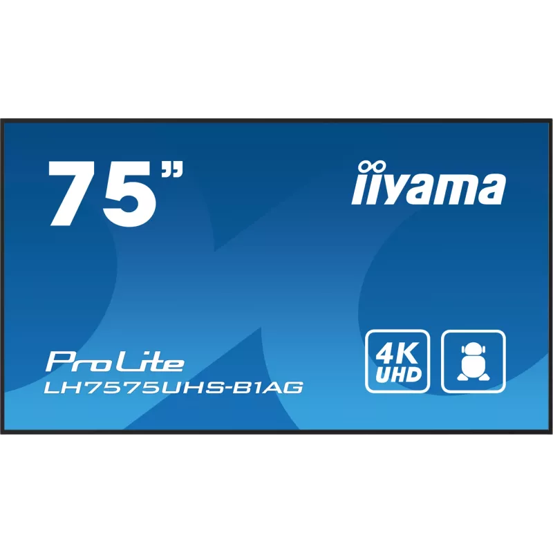 iiyama LH7575UHS-B1AG Signage Display Digital Signage Flachbildschirm 190,5 cm (75 Zoll) LCD Wi-Fi 500 cd/m² 4K Ultra HD Schwarz Integrierter Prozessor Android 11 24/7